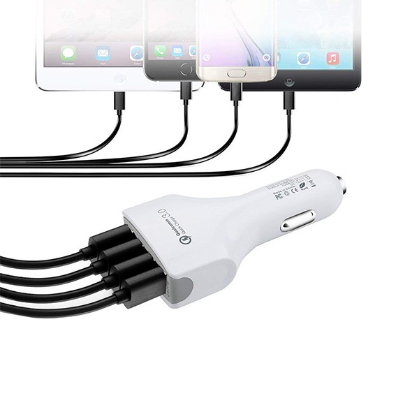 ładowarka samochodowa 4 x usb 7a biała vega faston fast charger quick 4xusb 3.0 3500ma