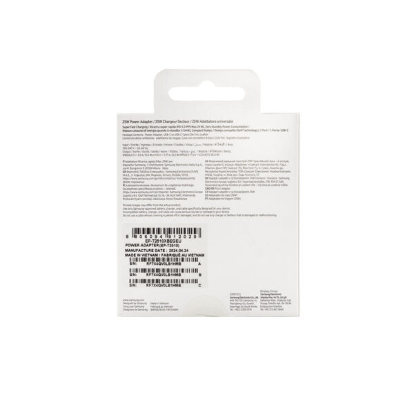 samsung ładowarka sieciowa typ-c pd gan ep-t2510xbe 25w czarny 3a + kabel typ-c typ-c pd