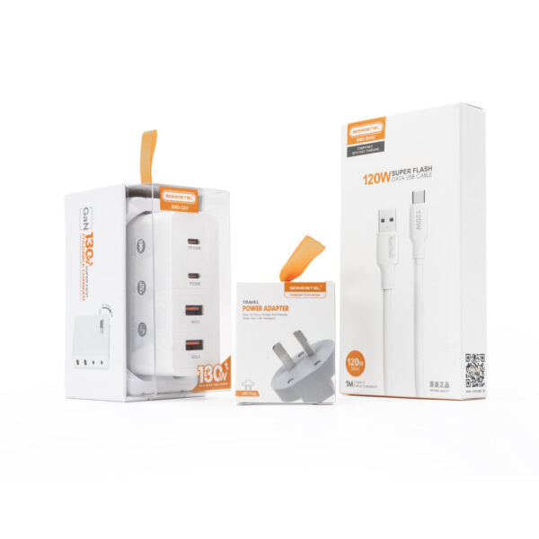 somostel ładowarka sieciowa gan 2xusb+2xpd 130w power delivery pd biały gan sms-ba02