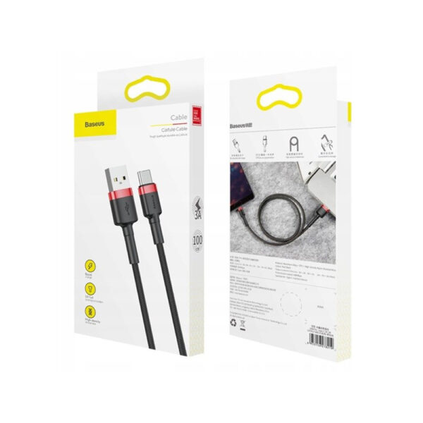 baseus kabel cafule usb - typ-c 3a 1m czarny/czerwony oplot