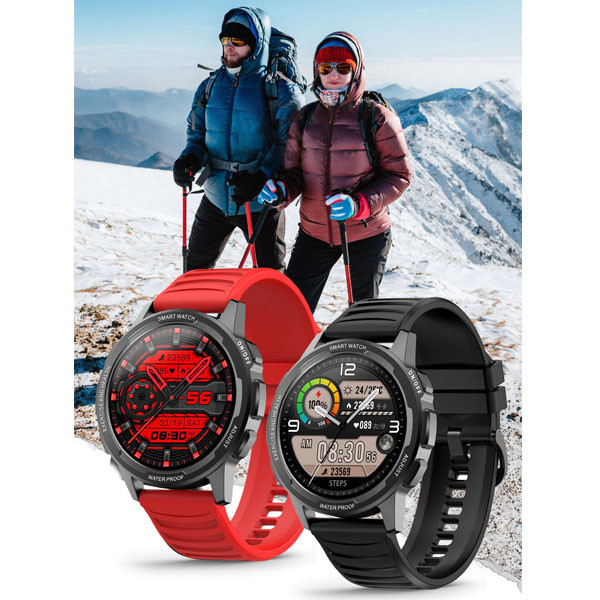 zegarek sportowy smartwatch senbono x28 czerwony full hd 360x360, pomiar spo2, metalowa koperta