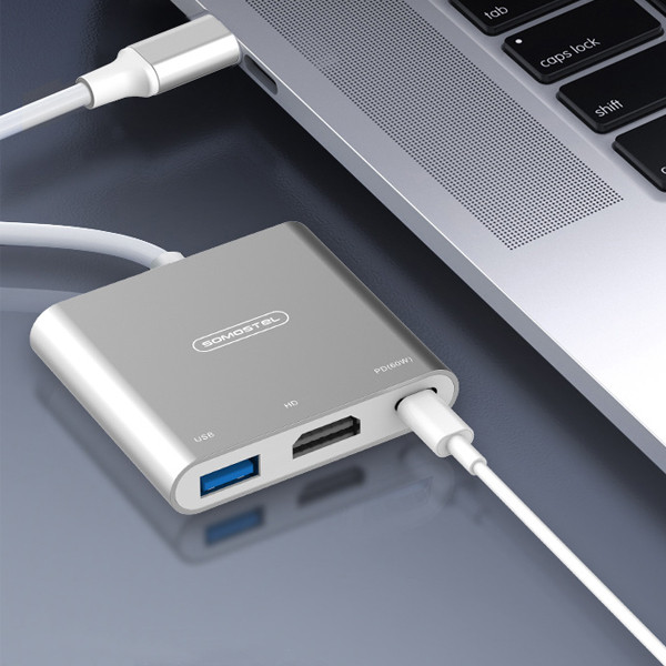 somostel adapter host usb+typ-c+hdmi 60w srebrny sms-bz07