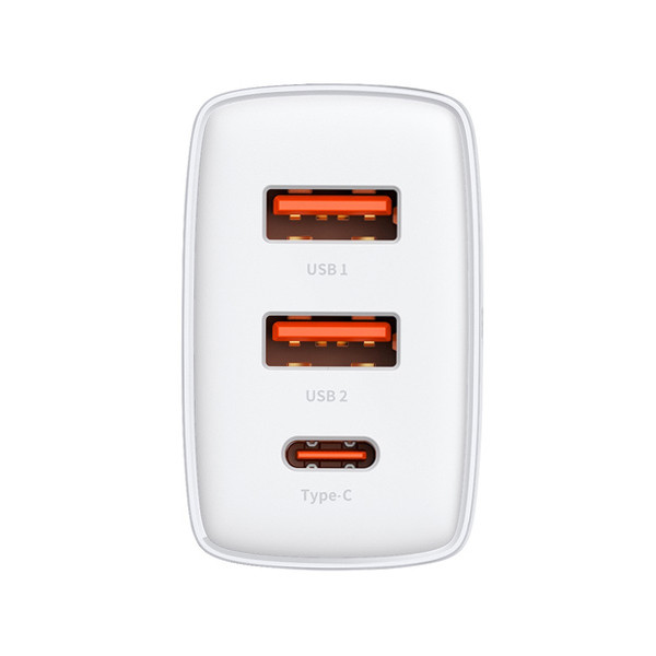 ładowarka sieciowa baseus compact quick charger, 2xusb, usb-c, pd, 3a, 30w (biała)