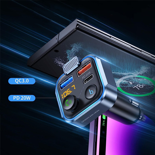 ecobox transmiter fm 12/24 v bluetooth 2 x usb + pd 20w