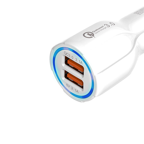 somostel ładowarka samochodowa 2xusb + kabel usb - lightning 3a+2a 3100ma + 2100ma 1m quick charge qc3.0 biały