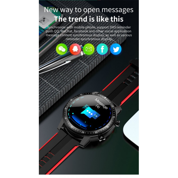 zegarek sportowy smartwatch czarny czerwony senbono s30