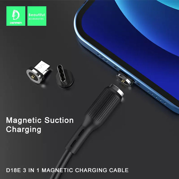 denmen kabel magnetyczny d18 usb - typ-c 2.4a 15w 1m quick charge qc3.0 czarny d18m
