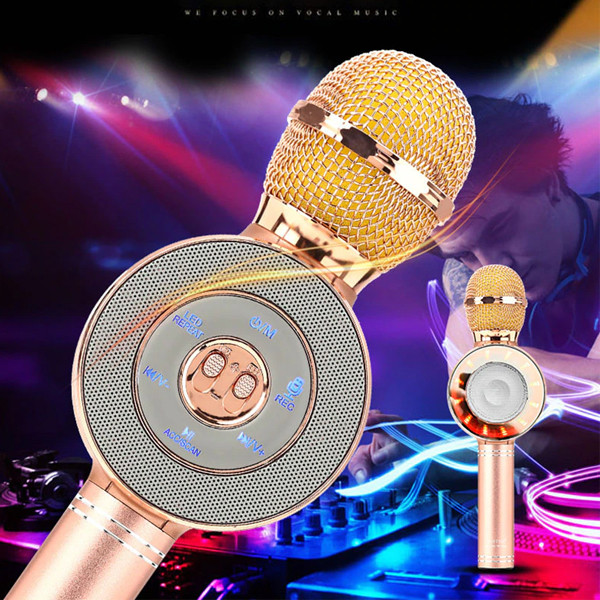 trusty mikrofon karaoke złoty bezprzewodowy z wbudowanym głośnikiem tr-a10