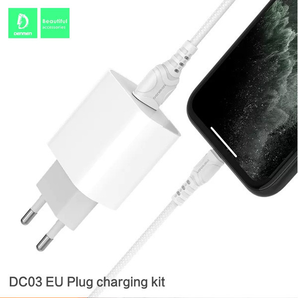 ładowarka sieciowa 2.4a + kabel usb iphone biała denmen 2xusb 2400ma dc05 12w