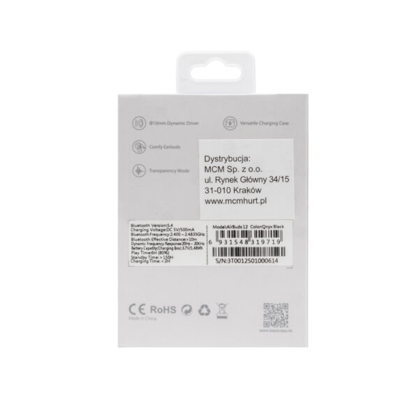 blackview słuchawka bluetooth airbuds 12 tws bt 5.4 lcd czarny 400mah