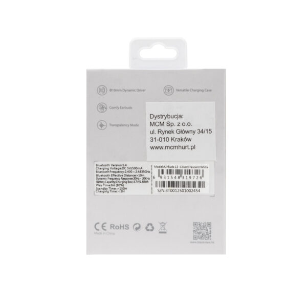 blackview słuchawka bluetooth airbuds 12 tws bt 5.4 lcd biały 400mah