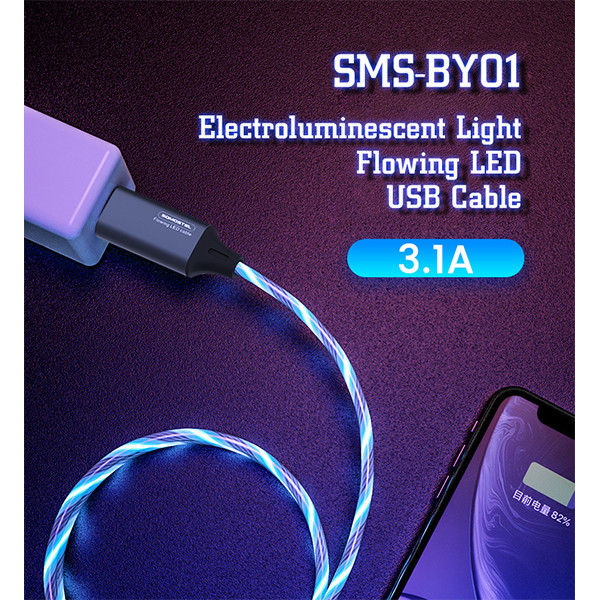 somostel kabel led usb - lightning 3.1a 30w 1.2m quick charge qc3.0 niebieski sms-by01