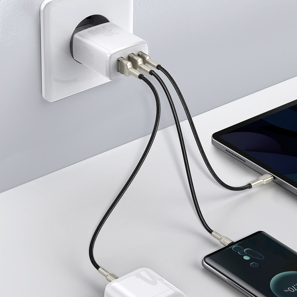 ładowarka sieciowa baseus compact quick charger, 2xusb, usb-c, pd, 3a, 30w (biała)