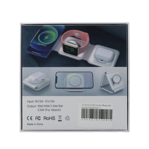 ecobox ładowarka magsafe bezprzewodowa biały 3w1 15w