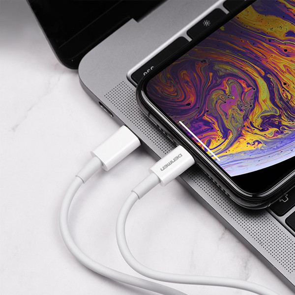 denmen kabel usb-c pd typ-c - lightning 20w 3,6a wzmacninany biały 2m d65