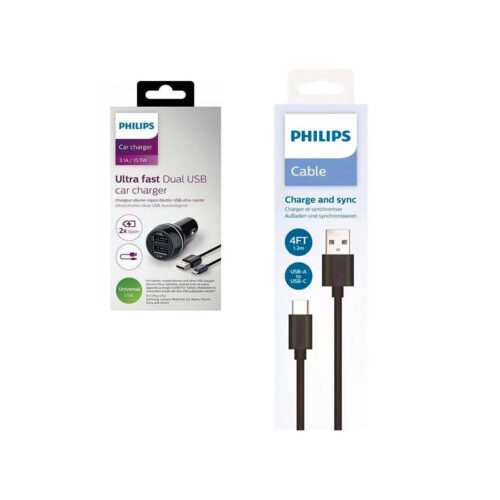 philips ładowarka samochodowa 2xusb 15.5w + kabel usb - typ-c 2.1a phil-dlp2357u/10