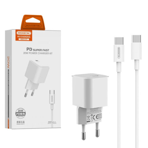 somostel ładowarka sieciowa typ-c + kabel typ-c - typ-c 3.6a 20w 1m power delivery pd biały sms-q10