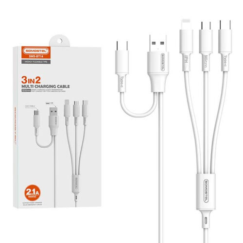 somostel kabel 3w1 usb - typ-c / microusb / lightning 3.1a 10w 1m quick charge qc3.0 biały powerline sms-bt14
