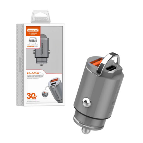 somostel ładowarka samochodowa usb / typ-c 5a 30w qc pd srebrny sms-a99