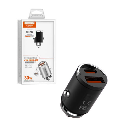 somostel ładowarka samochodowa usb / typ-c 5a 30w qc pd czarny sms-a40