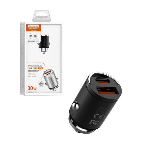 somostel ładowarka samochodowa usb / typ-c 5a 30w qc pd czarny sms-a40