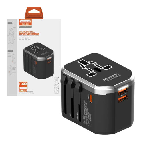 somostel adapter zasilania cały świat 2x usb / typ-c 20w qc pd czarny sms-q43