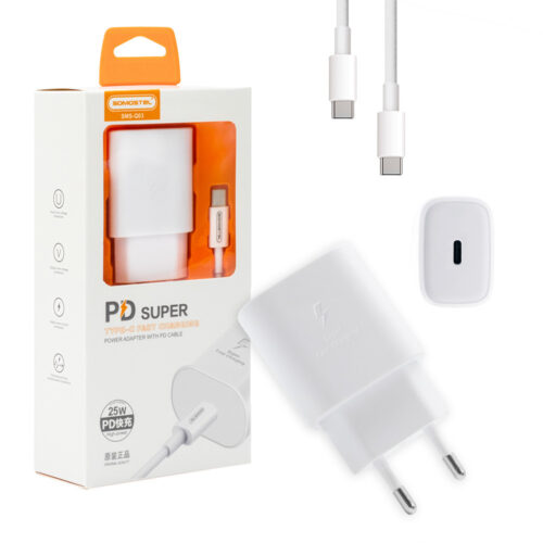 somostel ładowarka sieciowa + kabel typ-c - typ-c 3a 25w power delivery pd biały sms-q03