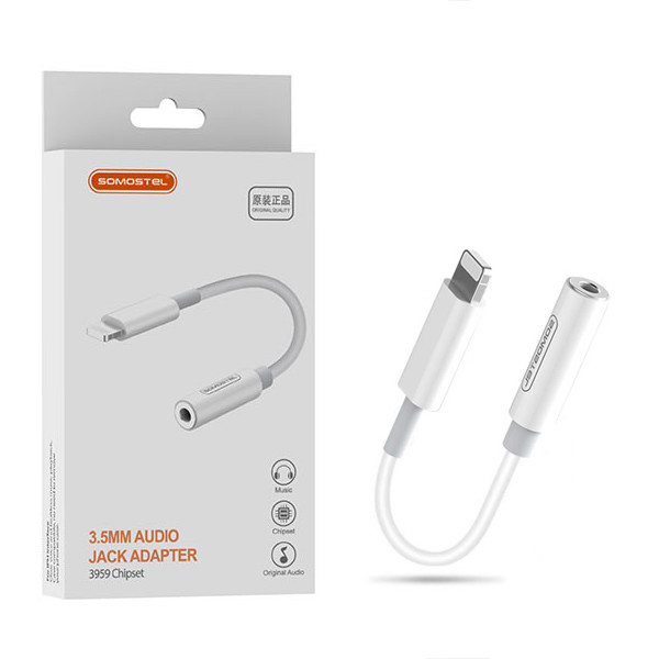 somostel adapter hf apple lightning - jack 3,5 cala biały sms-bz01