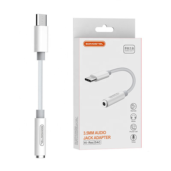 somostel adapter słuchawkowy hf digital dac hi-res audio jack 3.5 mm - typ-c biały sms-bz02