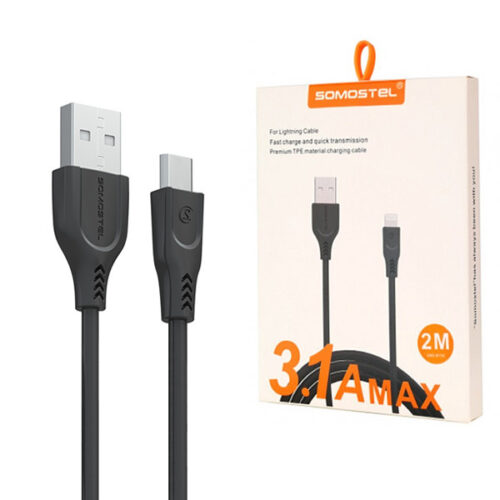 somostel kabel usb - typ-c 3.1a 30w 2 m quick charge qc3.0 czarny sms-bt02