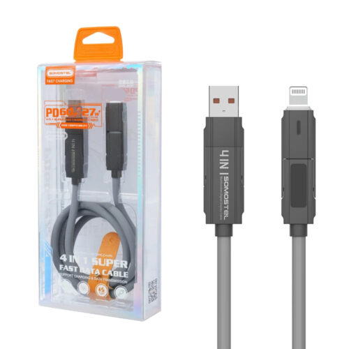 somostel kabel 4w1 usb / typ-c - lightning / typ-c 3.1a 60w qc pd szary sms-bj14