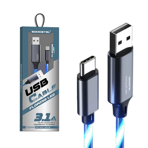 somostel kabel usb - typ-c 3.1a 30w 1.2m quick charge qc3.0 niebieski sms-by01
