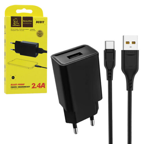 denmen ładowarka sieciowa usb + kabel usb - typ-c 2.4a 12w czarny dc01tb