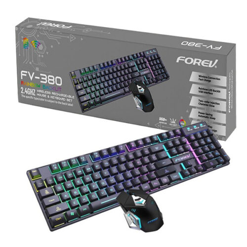 forev klawiatura bezprzewodowa + mysz zestaw gaming podświetlana rgb fv-380