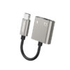 adapter hf typ-c denmen srebrny audio jack 3,5 cala + zasilanie du07