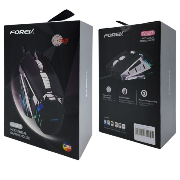 forev mysz przewodowa mechaniczna podswietlana gaming czarny fv-507