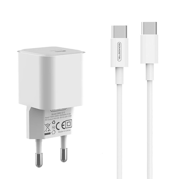 somostel ładowarka sieciowa typ-c + kabel typ-c - typ-c 3.6a 20w 1m power delivery pd biały sms-q10