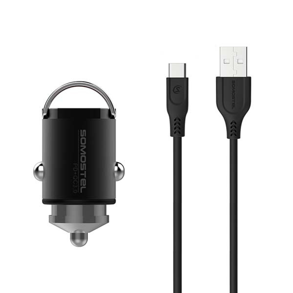 somostel ładowarka samochodowa usb/typ-c + kabel typ-c - typ-c 5a 1m power delivery pd+qc3.0 czarny sms-a40