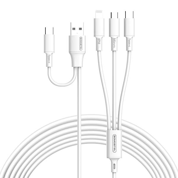 somostel kabel 3w1 usb - typ-c / microusb / lightning 3.1a 10w 1m quick charge qc3.0 biały powerline sms-bt14