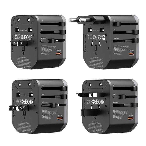 somostel adapter zasilania cały świat 2x usb / typ-c 20w qc pd czarny sms-q43