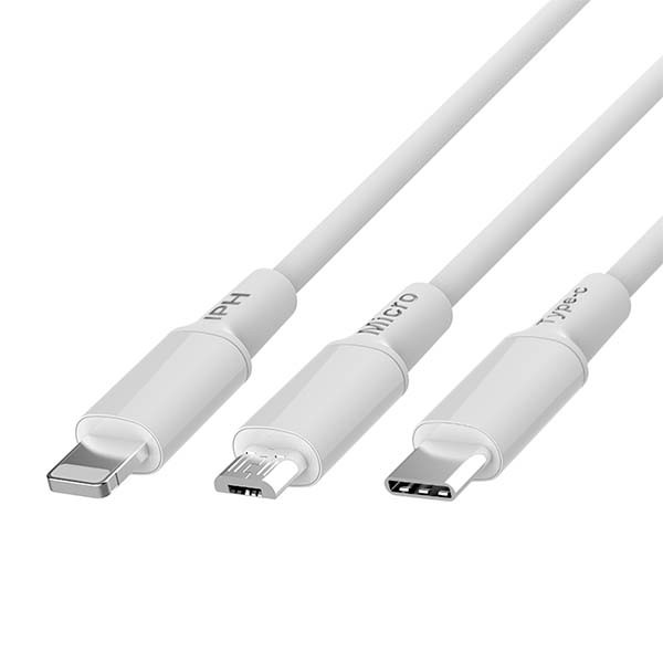 somostel kabel 3w1 usb - typ-c / microusb / lightning 3.1a 10w 1m quick charge qc3.0 biały powerline sms-bt14