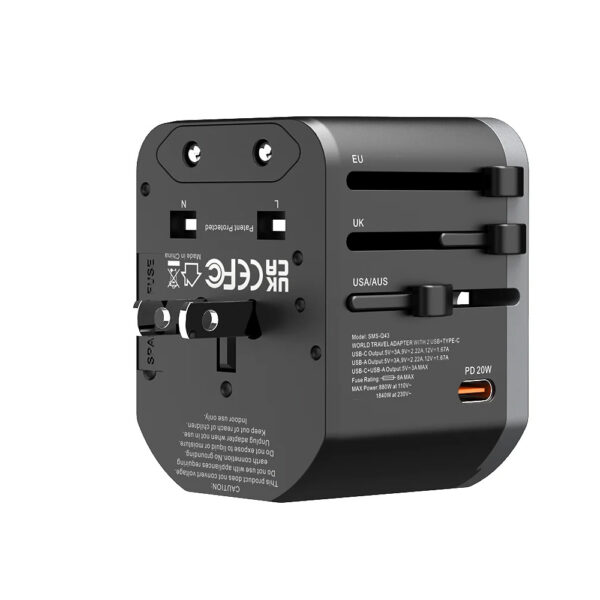 somostel adapter zasilania cały świat 2x usb / typ-c 20w qc pd czarny sms-q43