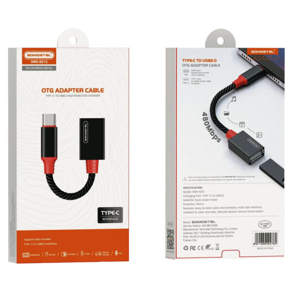somostel adapter host otg usb - typ-c czarny sms-bz12