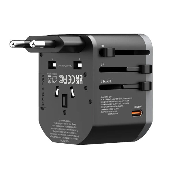 somostel adapter zasilania cały świat 2x usb / typ-c 20w qc pd czarny sms-q43