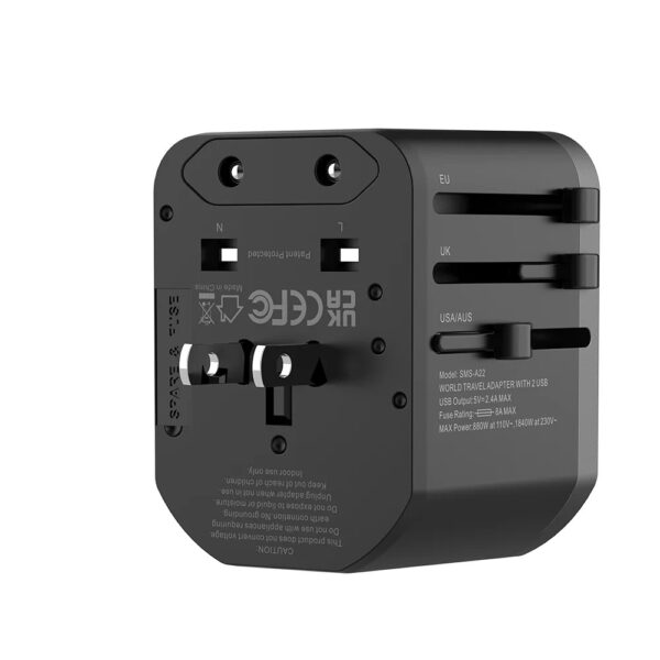 somostel adapter zasilania cały świat 2x usb 2.4a qc3.0 czarny sms-a22