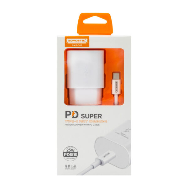 somostel ładowarka sieciowa + kabel typ-c - typ-c 3a 25w power delivery pd biały sms-q03