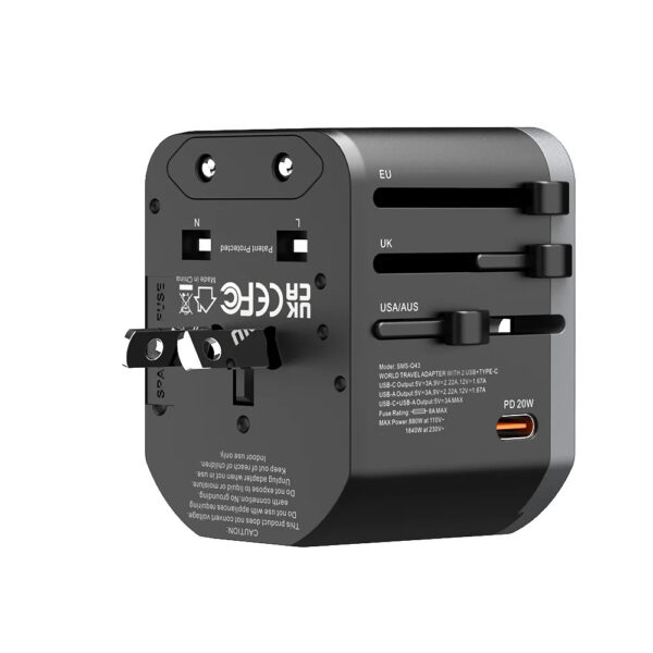somostel adapter zasilania cały świat 2x usb / typ-c 20w qc pd czarny sms-q43
