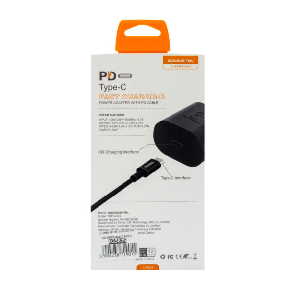 somostel ładowarka sieciowa + kabel typ-c - typ-c 3a 25w power delivery pd biały sms-q03