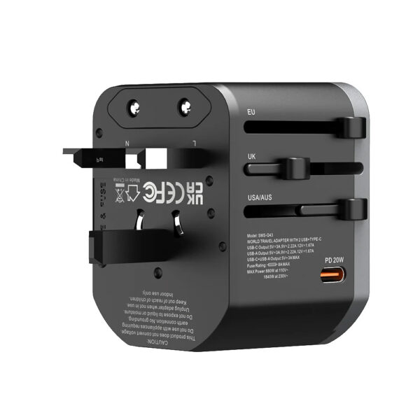 somostel adapter zasilania cały świat 2x usb / typ-c 20w qc pd czarny sms-q43