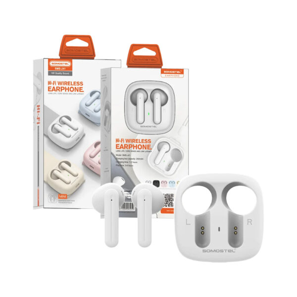 somostel słuchawki bluetooth douszne tws bt 5.0 biały stero sms-j41